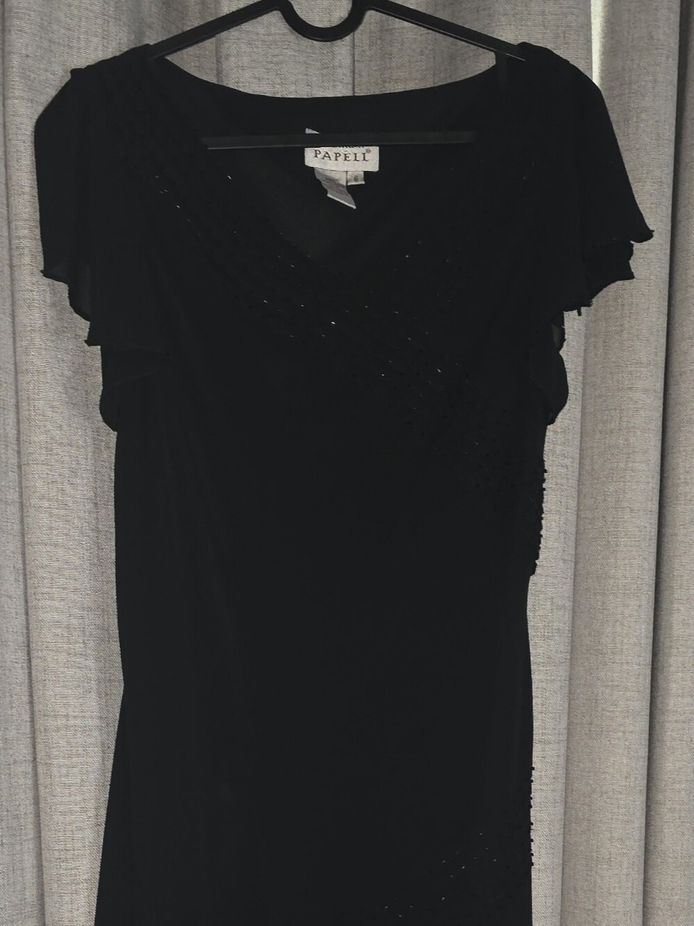 Adrianna Papell Black High-Low Evening Dress with Subtle Embellishment